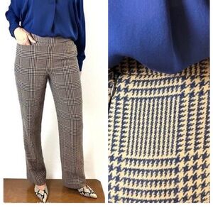 Etcetera Camel & Navy Wool/Cashmere Plaid Pants 8